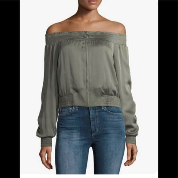 BCBGMaxAzria Marco Off-the-Shoulder Zip-Front Top - Picture 1 of 9